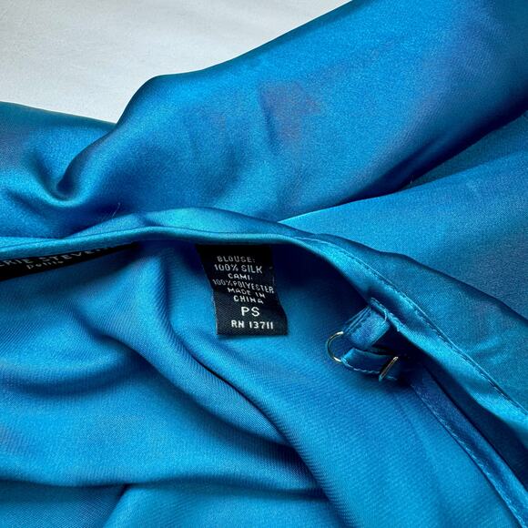 Vintage Silk Cami Blouse Teal Blue Women's Petite Small 90s Y2K Minimalist Retro - Picture 8 of 8